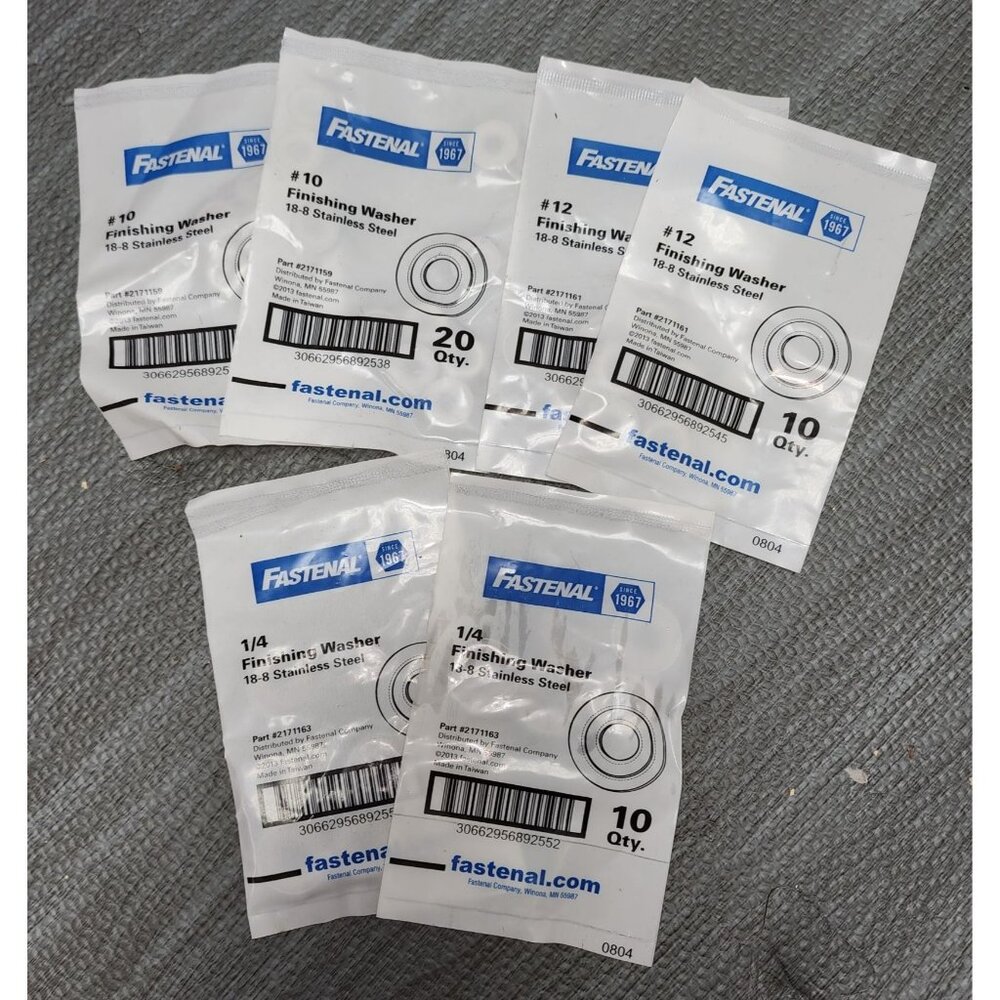 NEW Fastenal Finishing Washer Lot of 6 Bags Variety Sizes 18-8 Stainless Steel
